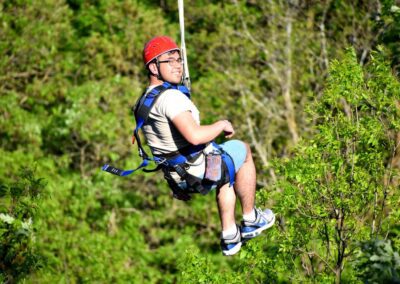 a man ziplining